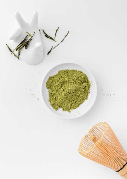 Top view matcha powder on the table