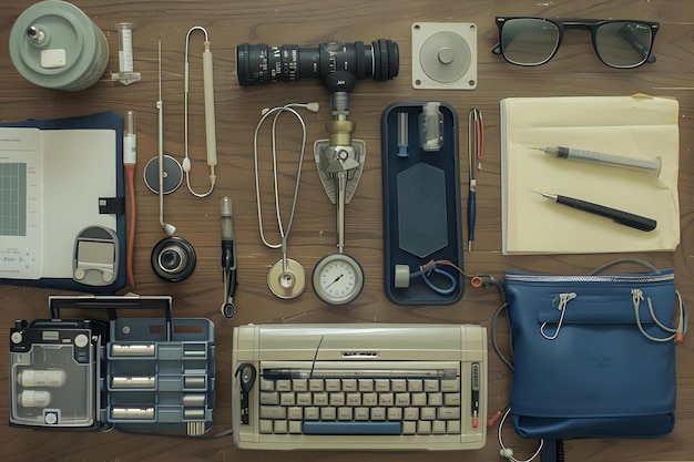 Top View Medic Equipment On Desk