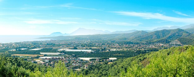 Top view of a mediterranean coastal agricultural region