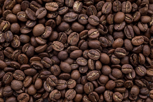 Top view medium roasted arabica coffee bean background