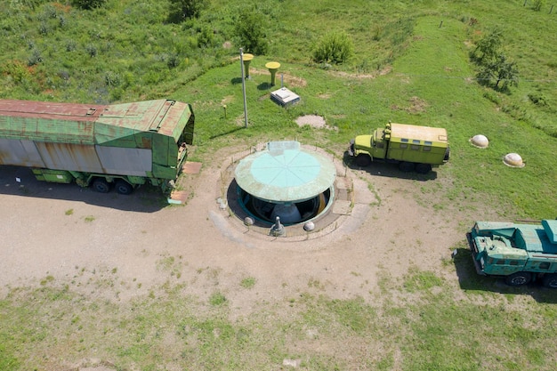 top view of the military vehicles  in the park