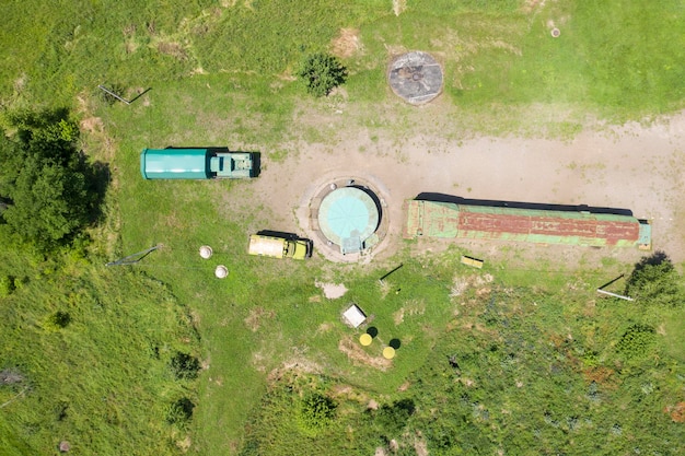 top view of the military vehicles  in the park