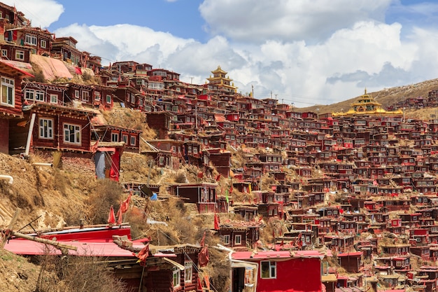 Top view monastery at Larung gar (Buddhist Academy), Sichuan, China