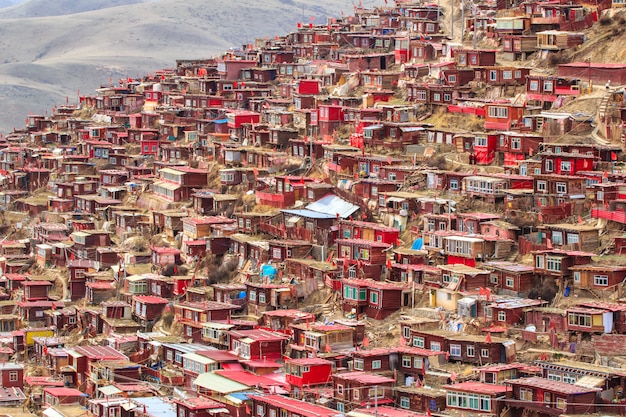 Top view monastery at Larung gar (Buddhist Academy), Sichuan, China