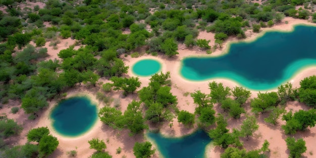 Top view of an oasis in the desert