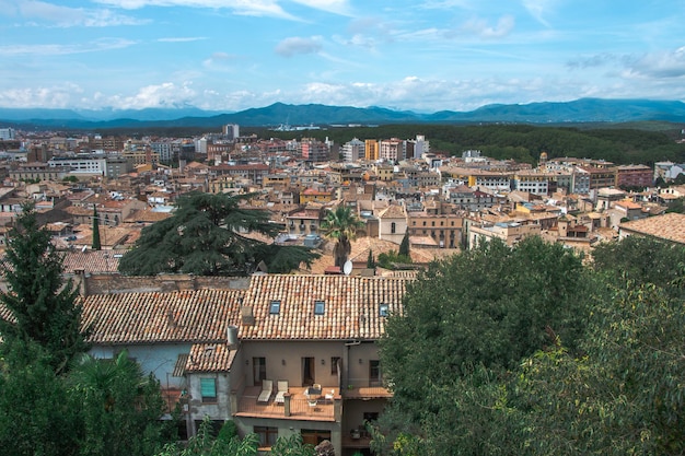 top view of the old town of Girona.  Catalonia.  Historical architecture.