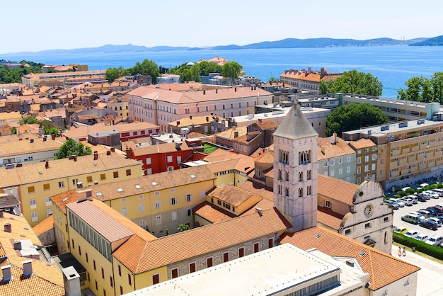 Top view of the old town sea and mountains zadar croatia