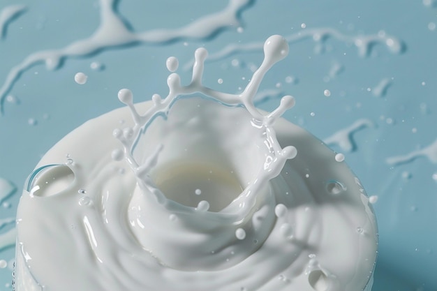 top view of one nicely shaped small splash of milk going around a bottle in a diagonal angle cinematic