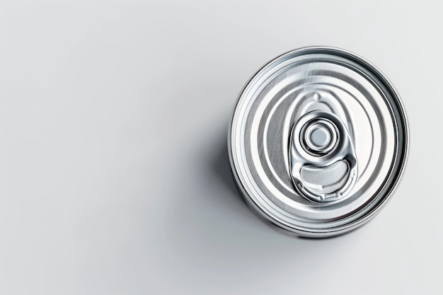 Photo a top view of an open can with ring shaped metal lid isolated on white background