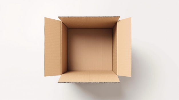 Top view open cardboard box on white background Generative AI