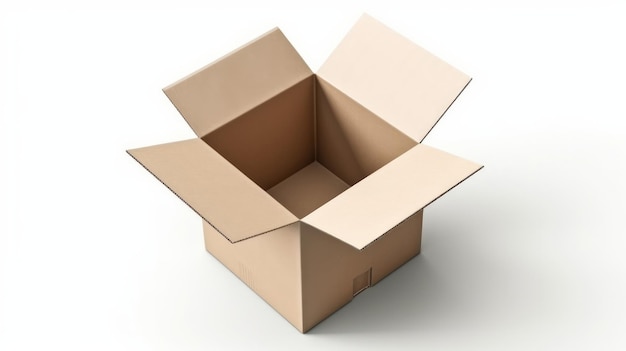 Top view open cardboard box on white background Generative AI