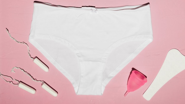 Top view panties and period-related things