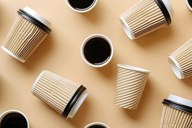 Photo top view paper coffee cups