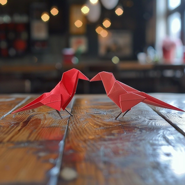 Photo top view of paper doves with heart