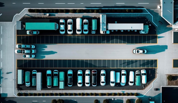 Top view parking lot with parked trucks Generate Ai