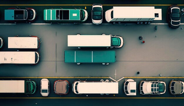 Top view parking lot with parked trucks Generate Ai