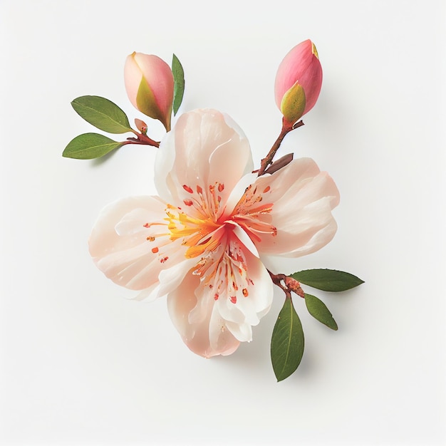 Top view a Peach blossom flower isolated on a white background suitable for use on Valentine's Day cards