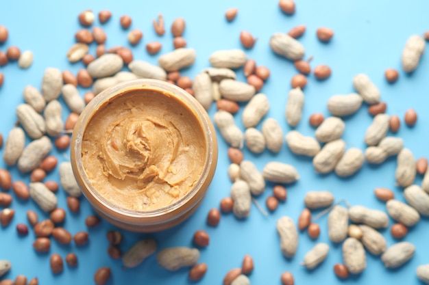 Top view of peanut butter in a container