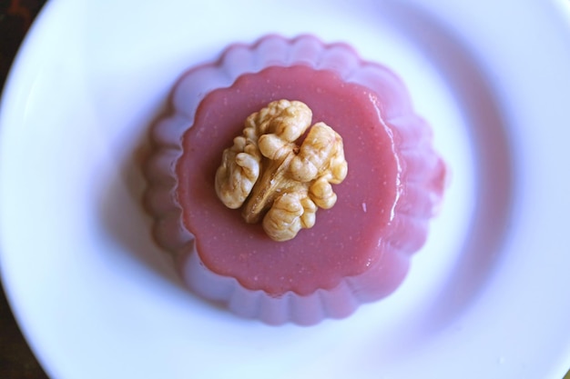 Top view of Pelamushi Georgian dessert made from condensed grape juice sugar and flour