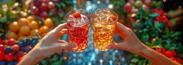 Top view of people toasting expensive drinks Young pals enjoying themselves at happy hour with cocktails