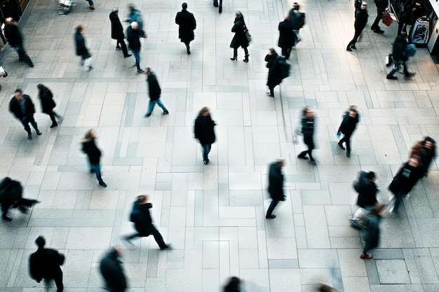 Top View of People Walking on Gray Tiled Floor in a Busy Indoor Public Space