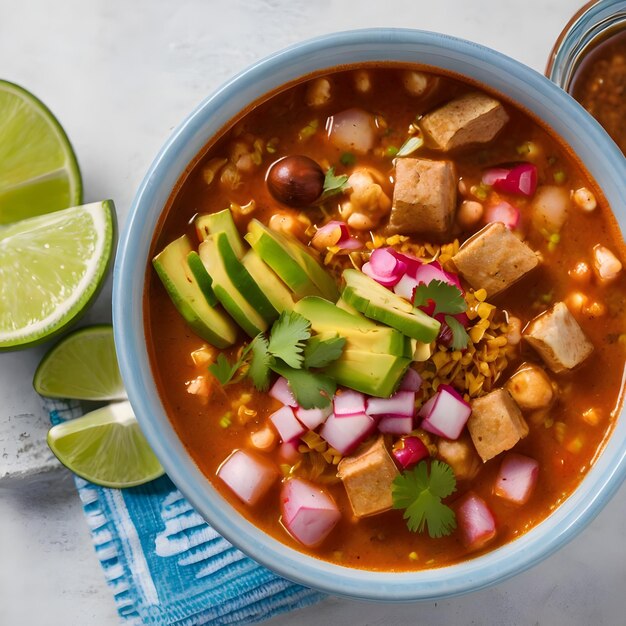 Top View of a Perfectly Prepared Pozole Bowl