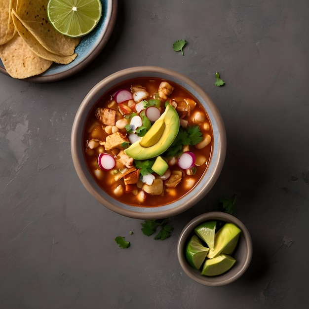 Top View of a Perfectly Prepared Pozole Bowl