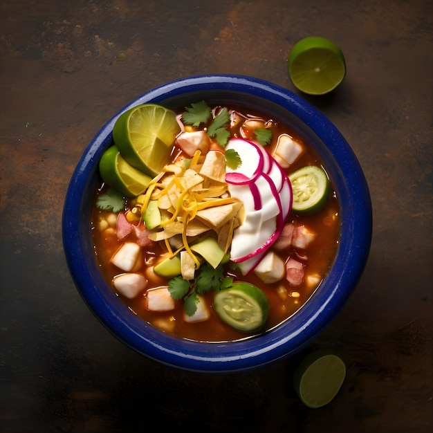 Top View of a Perfectly Prepared Pozole Bowl