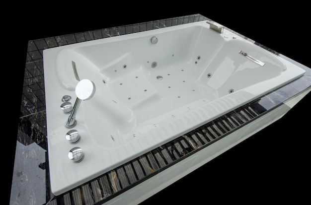 Top view of Perspective view of white Jacuzzi and marble focus selective