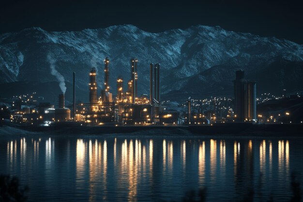 Photo top view of a petroleum station with beautiful background sky gas and oil refinery tank manufacturing of industrial equipment and stock