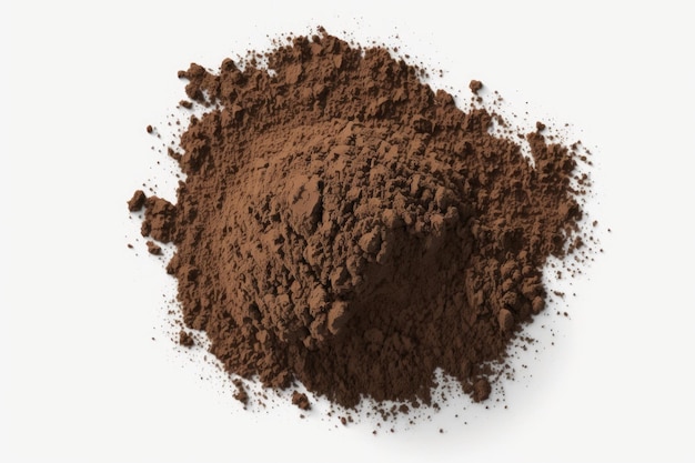 Top view of a pile of dirt on a white background