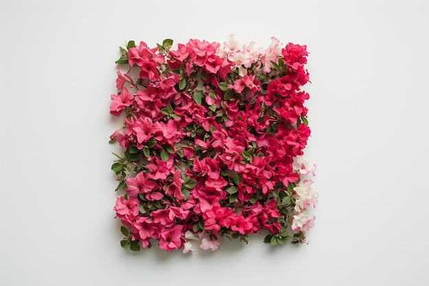 Top view of pink bougainvillea flowers on white background