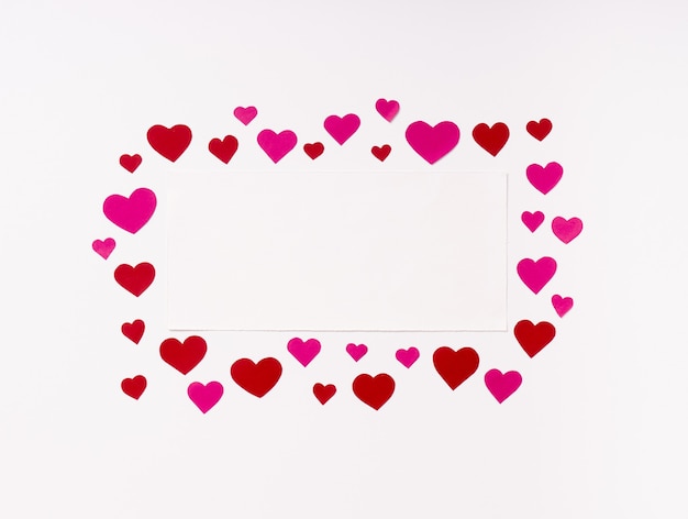 Top view of pink and red hearts shapes