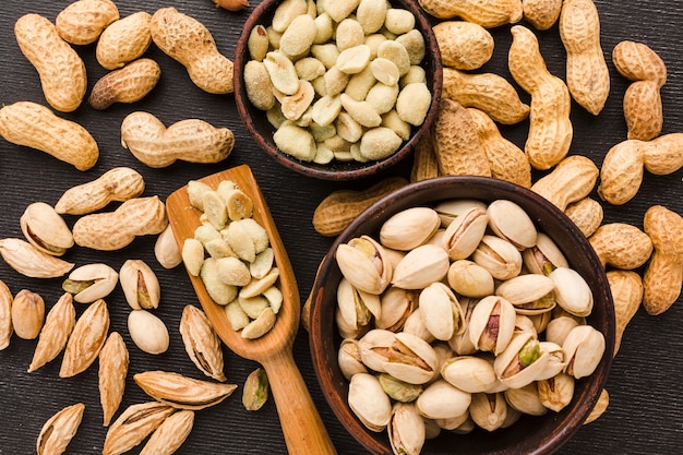 Top view pistachio in bowls