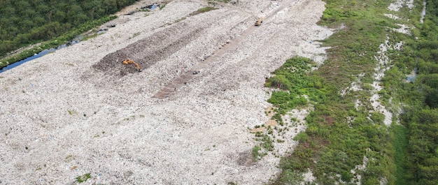 Top view on plastic and other industrial waste ecological disaster from above garbage global warming and area waste water, Aerial view landfill garbage waste huge dump environmental pollution problem