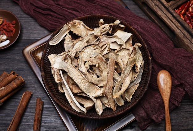 top view plate with mushrooms