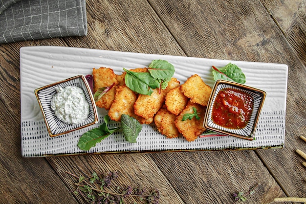 Top view on portion of gourmet chicken nuggets