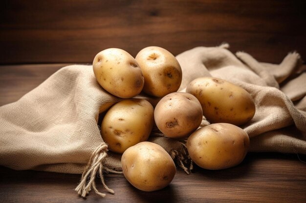 Top view potatoes on a brown background raw potato food