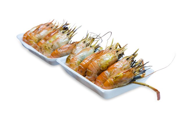 Top view of Prawns Grilled river shrimp or Thai shrimp focus selective