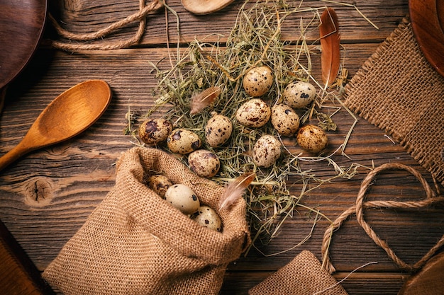 Top view of quail eggs