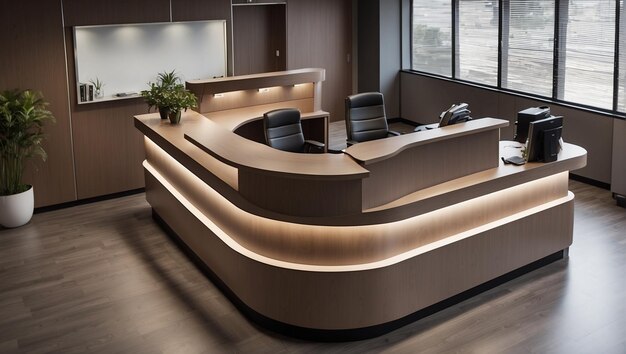 top view of a reception desk standing in an office