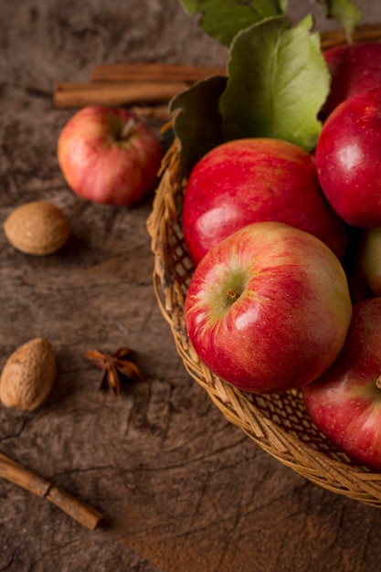 Top view red apples in basket