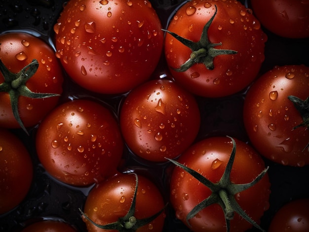 Top view red delicious fresh tomato with splashing tomato juice on white background food photography