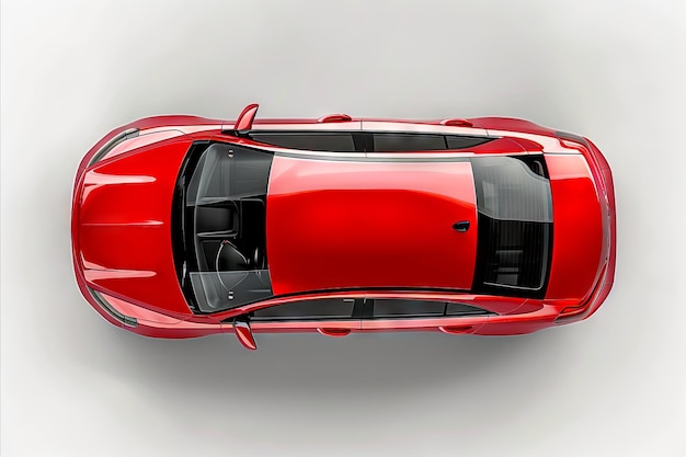 A top view of a red sports car on a white background