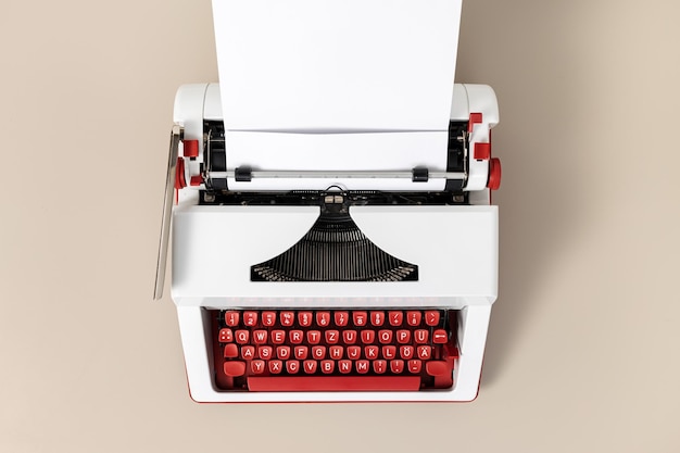 Top view of a retro typewriter with blank white paper Creative writing process concept