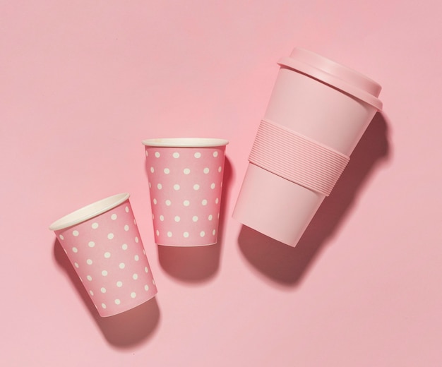 Top view reusable cup with plastic cups