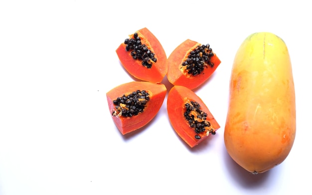 Top view ripe papaya on a white background