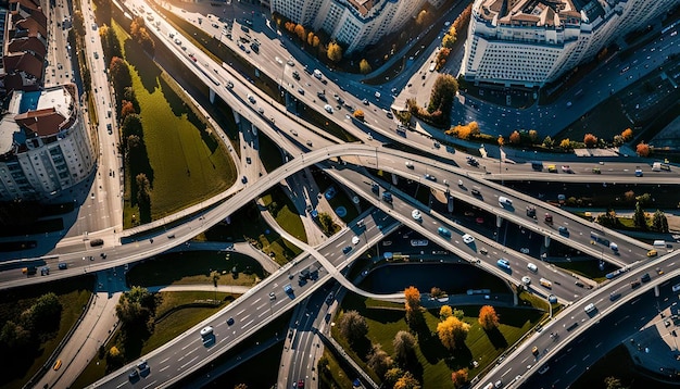 Top view of a road in bucharest