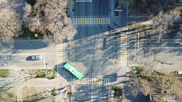 Top view of a road intersection in the city