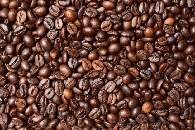 Top view of roasted coffee beans texture background